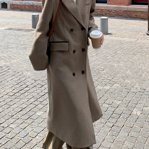 Load image into Gallery viewer, Women Khaki Double Breasted Big Size Long Blazer New Lapel Long Sleeve Jacket Fashion Tide Spring Autumn 2025 1DH9719
