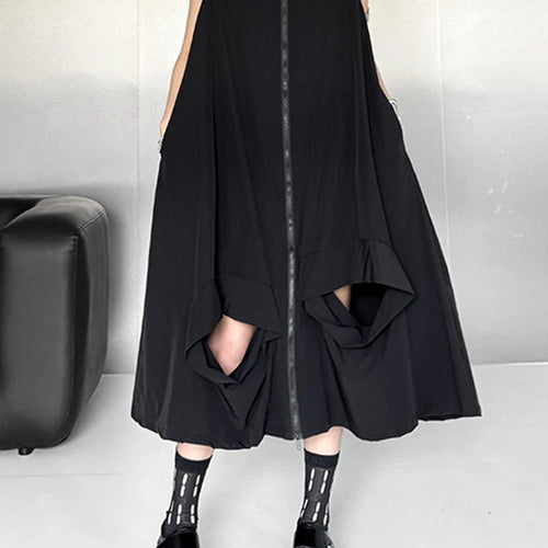 Load image into Gallery viewer, Women Black Zipper Hollow Out Big Size A-line Vest Dress New V-Neck Sleeveless Fashion Tide Spring Summer 2025 1DJ1410
