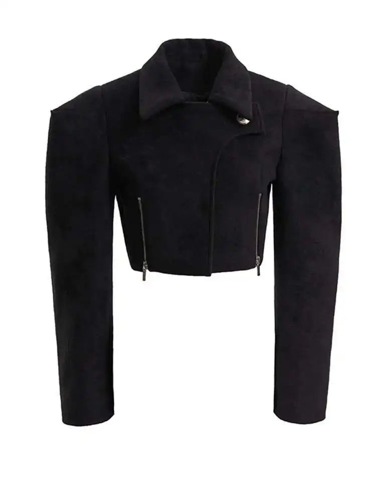 Loose Fit Black Shaped Elegant Short Woolen Coat Parkas New Long Sleeve Women Fashion Tide Autumn Winter 2025 17A1788