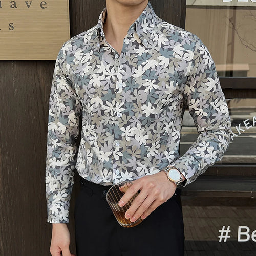 Load image into Gallery viewer, Men&#39;s Long Sleeved Shirt New Korean Printed Stylish Turn-down Collar Casual Design Single Breasted Male Clothing 9W1648
