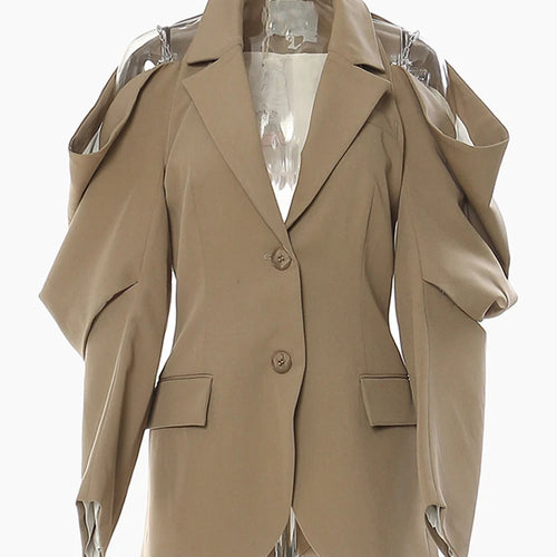 Load image into Gallery viewer, Women Off Shoulder Chain Big Size Blazer New Lapel Long Sleeve Loose Fit Jacket Fashion Tide Spring Autumn 2025 1DE9885
