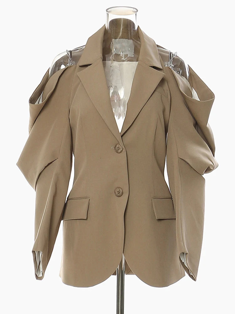 Women Off Shoulder Chain Big Size Blazer New Lapel Long Sleeve Loose Fit Jacket Fashion Tide Spring Autumn 2025 1DE9885