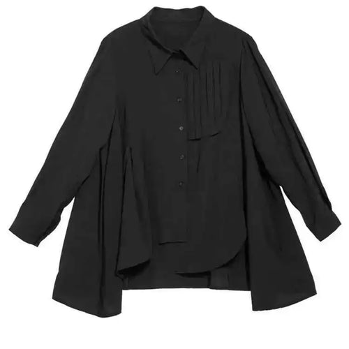 Load image into Gallery viewer, Women Black Irregular Pleated Big Size Blouse New Lapel Long Sleeve Loose Fit Shirt Fashion Spring Autumn 2025 1DF6525
