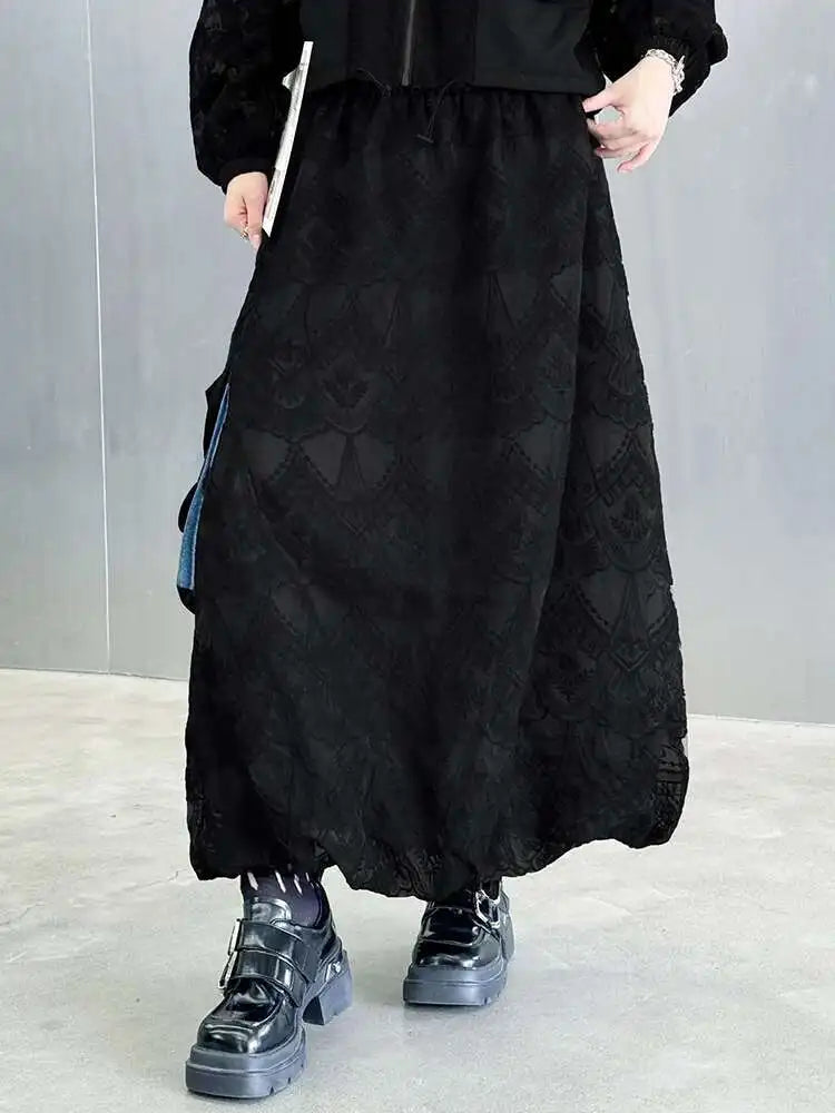 Black Lace Jacket Pocket Skirt Two Pieces Suit New Stand Collar Long Sleeve Women Fashion Tide Spring Autumn 2025 1DJ0248