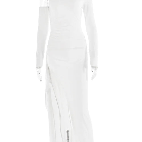 Load image into Gallery viewer, Oblique Shoulder Thigh High Split Maxi Dress Women Long Sleeve Backless Bodycon Sexy Club Party Long Dress Vestidos
