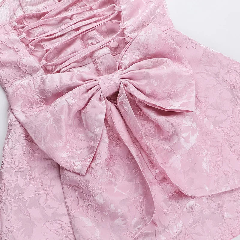 Backless Bow Sexy Mini Dress For Women Fashion Off-shoulder Strapless Sleeveless Bodycon Club Party Dress Elegant