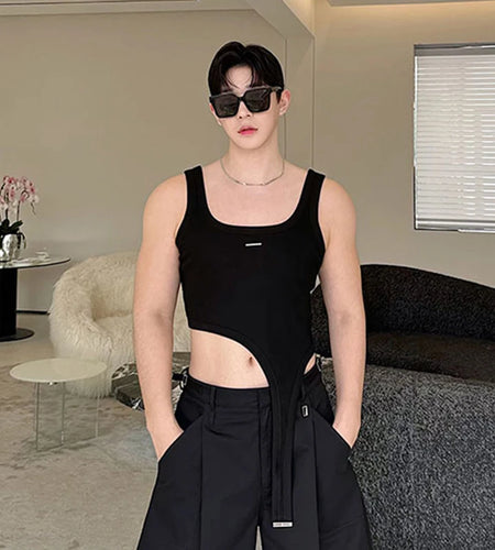 Designer Personalized Male Vest Versatile Short Knitted Tank Top Pullover Asymmetric Design Niche Sexy Male Top 9C5946