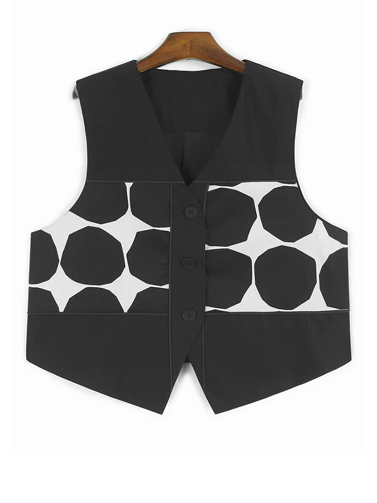 Big Size Black Dot Vest Wide Leg Pants Two Piece Suit New V-Neck Sleeveless Women Fashion Tide Spring Autumn 2025 1DJ1105