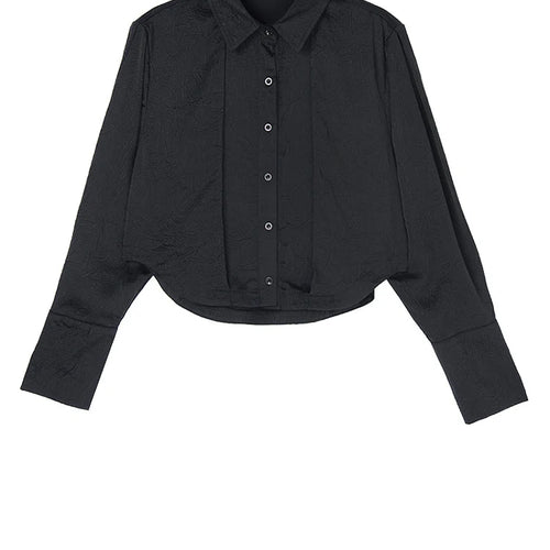 Load image into Gallery viewer, Women Black Textured Big Size Elegant Short Blouse New Lapel Long Sleeve Shirt Fashion Tide Spring Autumn 2025 1DJ1095
