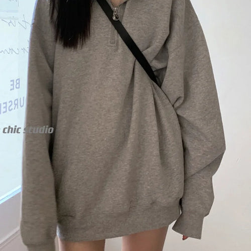 Load image into Gallery viewer, Gray Oversize Sweatshirt Women Autumn Pullover Casual Sport School Student Long Sleeve Top Fashion
