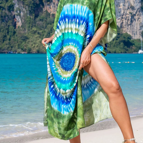 Load image into Gallery viewer, Colorful Kaftan Tunic Beach Cover Up Cover-ups Beach Dress Beach Wear Beachwear Loose Maxi Dress Female Women V4428
