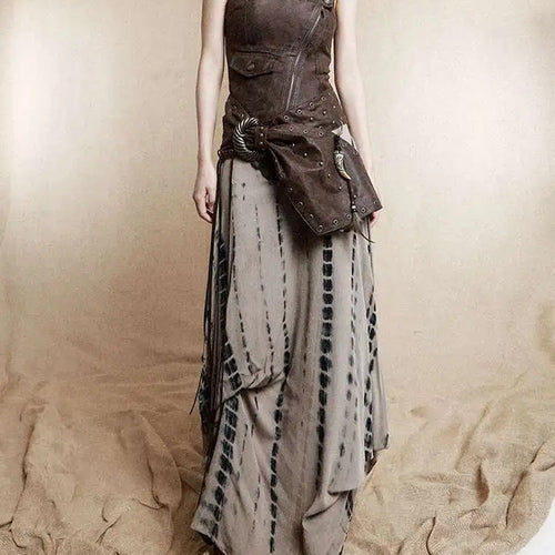 Load image into Gallery viewer, Women Brown Irregular Spliced Tie Dye Vintage Long Strapless Dress New Sleeveless Fashion Tide Spring Autumn 2025 1DH9375
