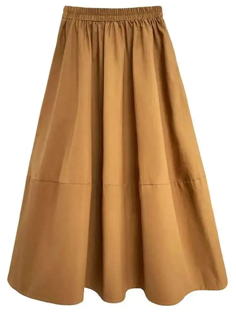 High Elastic Waist Gray Brown Casual A-LINE Midi Half-body Skirt Women Fashion Tide New Spring Autumn 2025 1DE2807