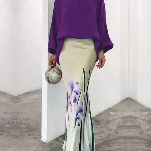 Load image into Gallery viewer, Fashion Purple O-Neck Blouse Tops For Women 2025 New Spring Summer Puff Sleeves Loose Casual Going Out Shirts
