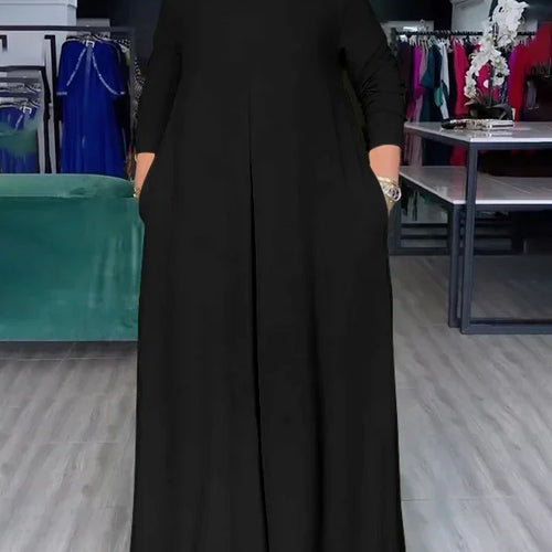 Load image into Gallery viewer, Summer Fashion Afican Loose Soild Color JumpSuits for Women with Pockets Round-Neck Wide Leg Pants Jumpsuit Female
