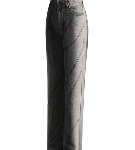 Minimalist Jeans For Women High Waist Patchwork Pocket Casual Loose Wide Leg Pants Female Fashion Clothing