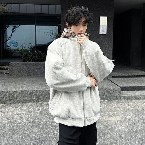 Load image into Gallery viewer, Fake Two Piece Spliced Men&#39;s Woolen Coats Hooded Plaid Korean Style Contrast Color Casual Male Jackets Trendy New 9C9280
