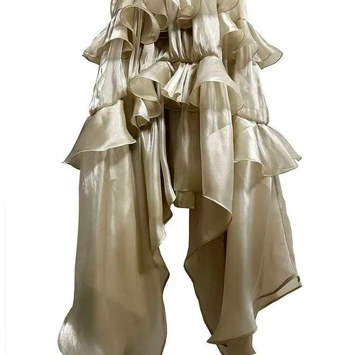 Load image into Gallery viewer, High Elastic Waist Champagne Glossy Irregular Ruffles Elegant Skirt Women Fashion Tide New Spring Autumn 2025 1DH2124
