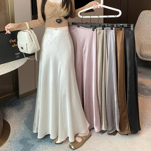 Load image into Gallery viewer, Spring Summer Solid High Waist Wrap Hip Pleated Fishtail Long Skirt Korean Fashion Women Versatile A-line Half Skirt Popular New
