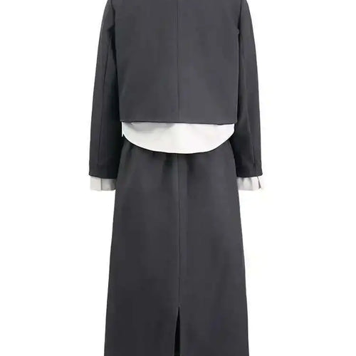Load image into Gallery viewer, Gray Color-block Jacket Half-body Skirt Two Pieces Suit New Lapel Long Sleeve Women Fashion Spring Autumn 2025 CPG1298
