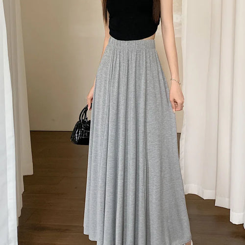 Load image into Gallery viewer, Korean Version Black Elegant Festival Pleated Half Skirts Gray Elastic High Waist A-line Long Skirt 2024 Summer Simplicity Trend
