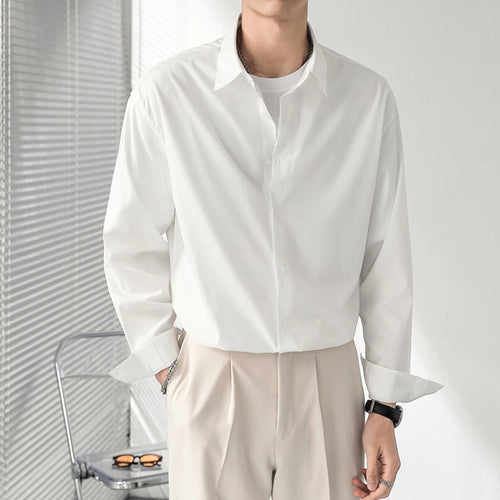 Load image into Gallery viewer, Korean Style Men&#39;s Shirts Loose Shoulder Solid Color Trendy Long Sleeved Design Single Breasted Lapel Male Tees 9W1870
