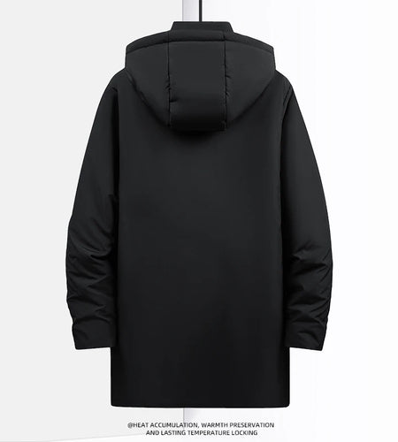 Plus Size Thick Fleece Winter Jacket Men's Long Windbreaker Fashion Fur Hooded Warm Parka Male Solid Cotton Outwear Coats