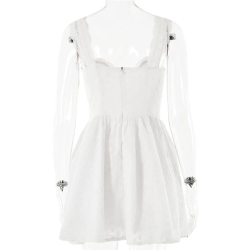 Load image into Gallery viewer, White English Embroidered Belted Mini Dress For Women Fashion V Neck Sleeveless Backless A-line Club Party Sexy Dress
