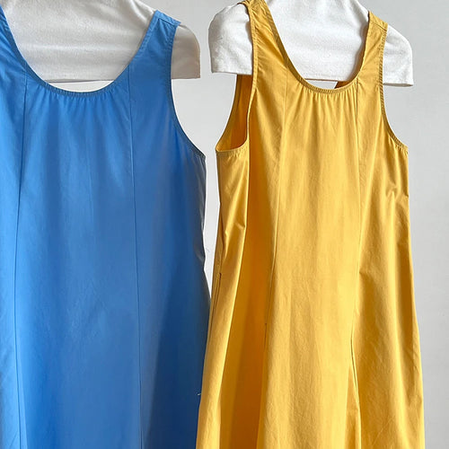 Load image into Gallery viewer, Women Blue With Bag Brief Elegant Long Vest Dress New Round Neck Sleeveless Fashion Tide Spring Autumn 2025 1DJ1112
