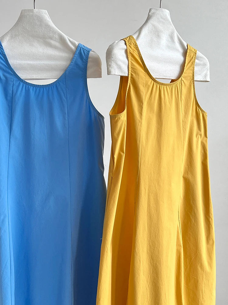 Women Blue With Bag Brief Elegant Long Vest Dress New Round Neck Sleeveless Fashion Tide Spring Autumn 2025 1DJ1112