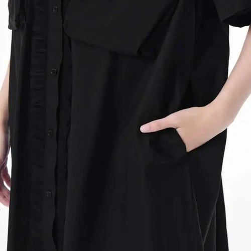 Load image into Gallery viewer, Women White Mesh Color-block Big Size Midi Shirt Dress New Lapel Short Sleeve Fashion Tide Spring Summer 2025 1DJ0003
