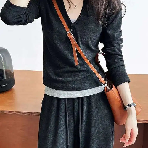 Load image into Gallery viewer, Gray Soft Casual T-shirt Wide Leg Pants Three  Piece Suit New Hooded Long Sleeve Women Fashion Spring Autumn 2025 1DH6649
