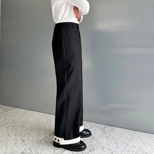 Load image into Gallery viewer, Autumn Wide Leg Suit Pants Men Contrast Color Cuffed Hidden Buckle Design Personalized Versatile Straight Pants 9C7057
