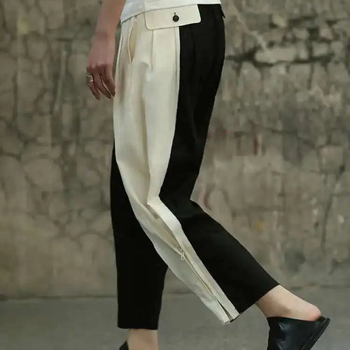 Load image into Gallery viewer, High Waist Black Color-block Drawstring Long Pants New Loose Fit Trousers Women Fashion Tide Spring Autumn 2025 1DF7980
