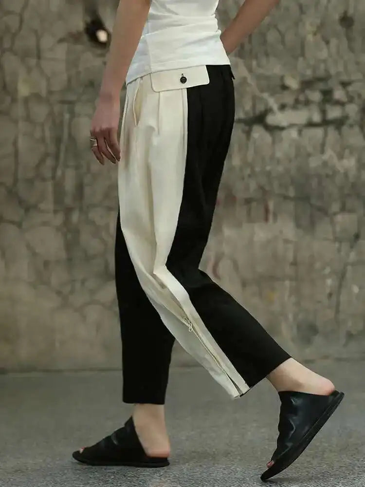 High Waist Black Color-block Drawstring Long Pants New Loose Fit Trousers Women Fashion Tide Spring Autumn 2025 1DF7980