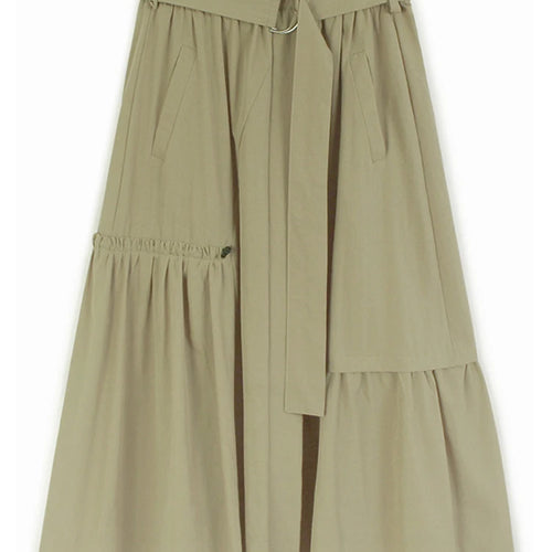 Load image into Gallery viewer, High Elastic Waist Khaki Pleated Belted Drawstring A-line Half-body Skirt Women Fashion New Spring Autumn 2025 1DJ1046
