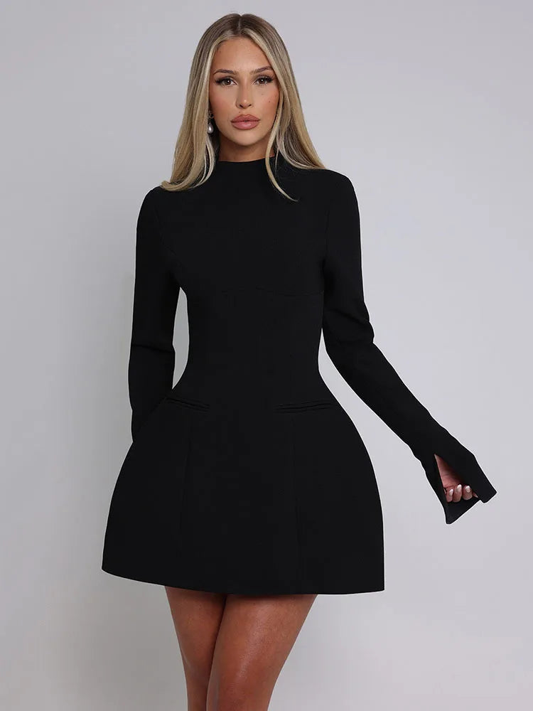 Elegant Long Sleeved Bodycon Women Dress Sexy Slim Backless Mini Vestido Autumn And Winter New 2025 Party Evening Dress