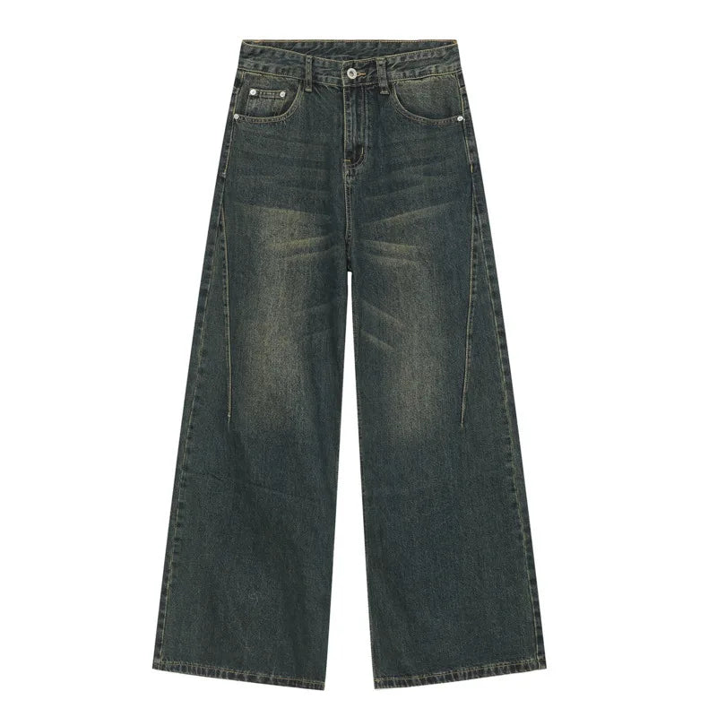 Summer New American Washed Straight Leg Jeans Trendy Retro Loose Fitting Men Bottoms 2025 Casual Gradient Color 9C9297