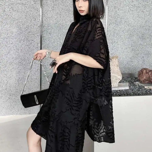 Load image into Gallery viewer, Black Jacquard Shirt Wide Leg Shorts Two Piece Suit New Lapel Short Sleeve Women Fashion Tide Spring Summer 2025 1DH5817
