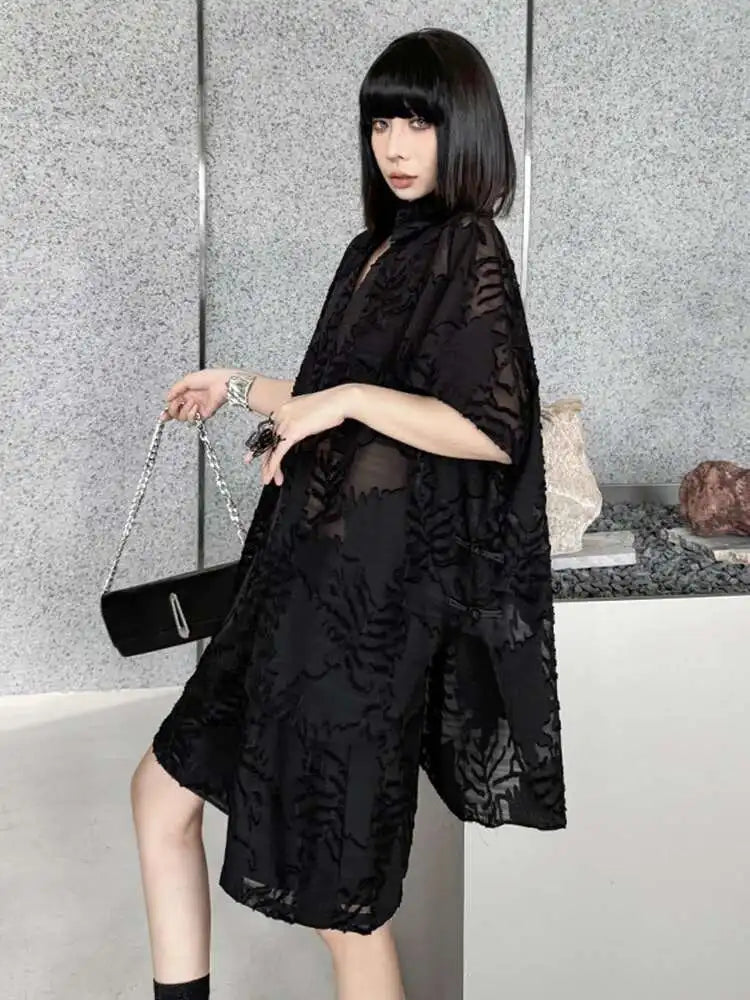 Black Jacquard Shirt Wide Leg Shorts Two Piece Suit New Lapel Short Sleeve Women Fashion Tide Spring Summer 2025 1DH5817