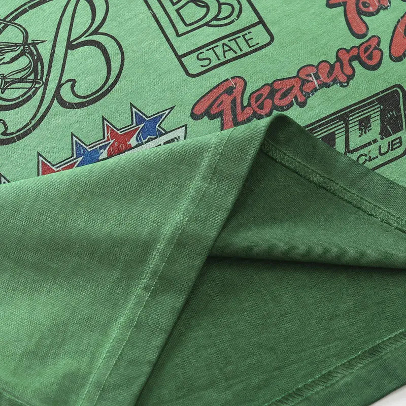 Vintage T-Shirts Y2K Grunge Graphic Printed Punk Gothic Tshirt Streetwear Hip Hop Harajuku Baggy Short Sleeve Washed Tops Green
