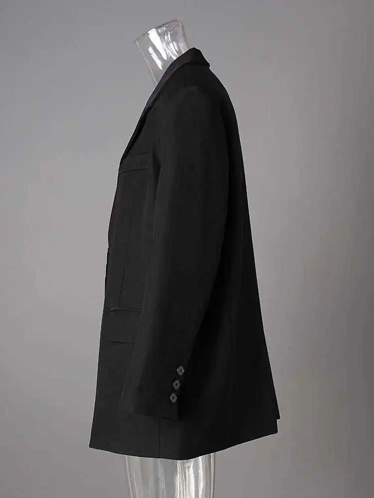 Women Gray Brief Single Breasted Big Size Blazer New Lapel Long Sleeve Jacket Fashion Tide Spring Autumn 2025 CPG2774