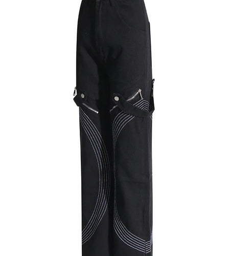 Solid Patchwork Zipper Binding Straight Leg Jeans For Women High Waist Loose Spliced Button Denim Pants For Women