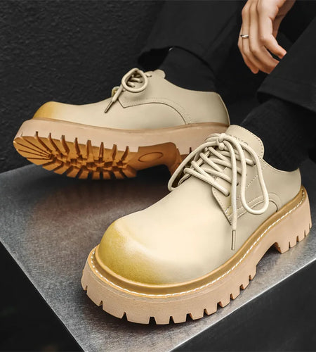 Men's PU Leather Shoes Lace-up Contrast Color Versatile Trendy Male Height Increasing Shoe 2025 Spring Chic 9C9226