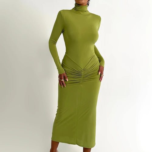 Load image into Gallery viewer, Elegant Turtleneck Long Sleeve Bodycon Maxi Dress Women Autumn Winter New Ruched Club Party Sexy Dress Vestidos
