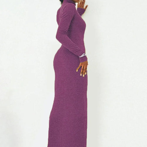 Load image into Gallery viewer, Turtleneck Long Sleeve Maxi Dress For Women Autumn New Elegant Solid Slim Fit High Waist Sexy Long Dress Ladies New
