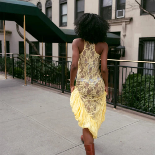 Load image into Gallery viewer, Lace See Through Ruffle Sexy Midi Dress Women Gown Summer Fashion High Waist Slim Thigh High Split Elegant Long Dress
