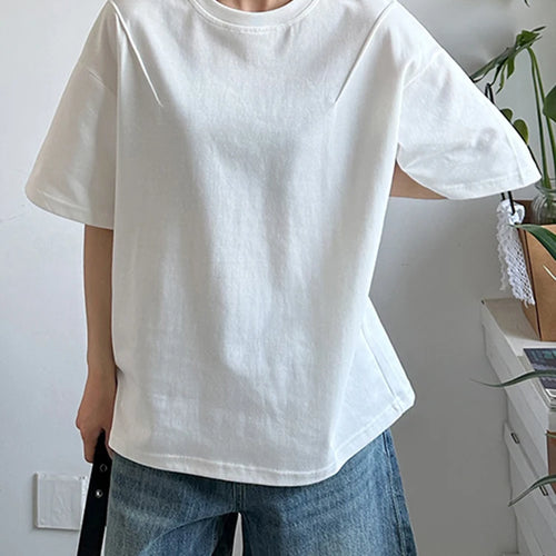 Load image into Gallery viewer, Women White Pleated Brief Big Size Casual T-shirt New Round Neck Short Sleeve Fashion Tide Spring Summer 2025 1DJ1177
