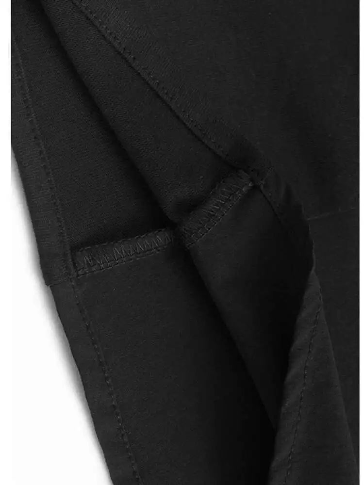 Women Black Side Pleated Spliced Big Size Midi Dress New Round Neck Long Sleeve Fashion Tide Spring Autumn 2025 1DH7010