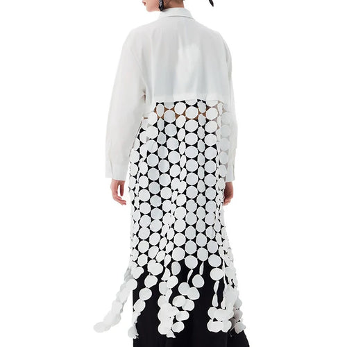 Load image into Gallery viewer, Women White Dot Tassels Hollow Out Midi Big Size Shirt Dress New Lapel Long Sleeve Fashion Tide Spring Autumn 2025 1DH9464
